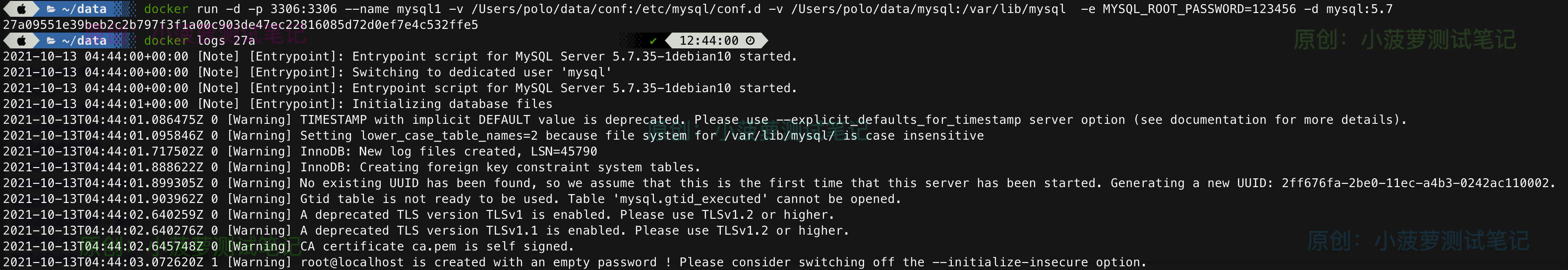 Docker - 运行 Mysql 容器后报错：[ERROR] InnoDB: redo log file ‘./ib_logfile0’ exists_本地文件_02