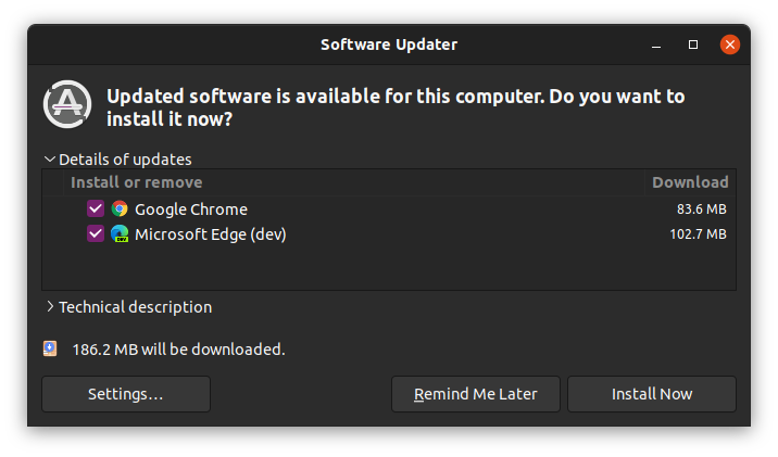 当有新版本的 Chrome 可用时，Ubuntu 会发送通知