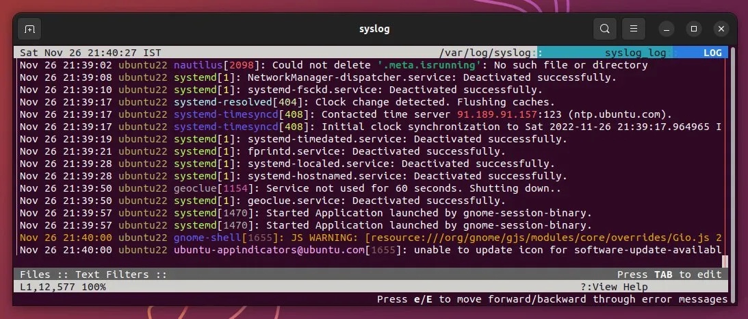 lnav 在 Ubuntu 22.04 中运行