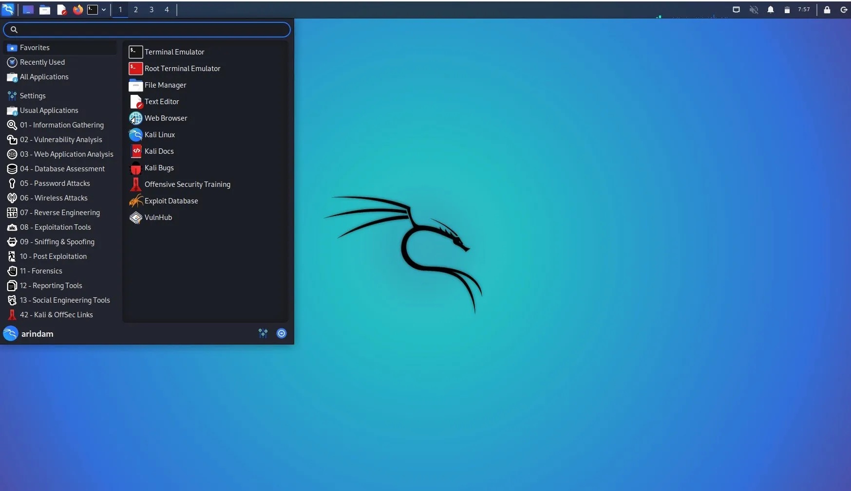 带有 Xfce 桌面环境的黑客欢使 Kali Linux
