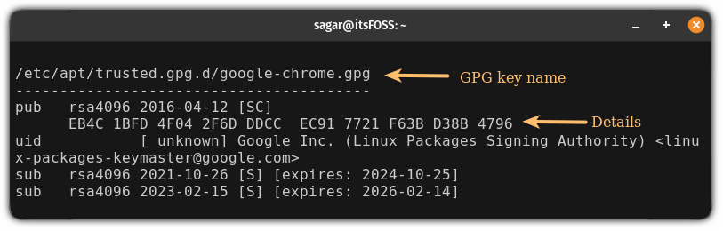 list GPG keys in Ubuntu