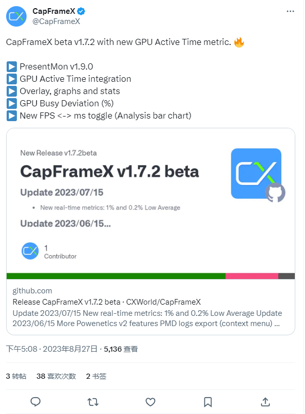 硬件监测软件 CapFrameX 172 Beta 发布引入英特尔 Presen(图1)
