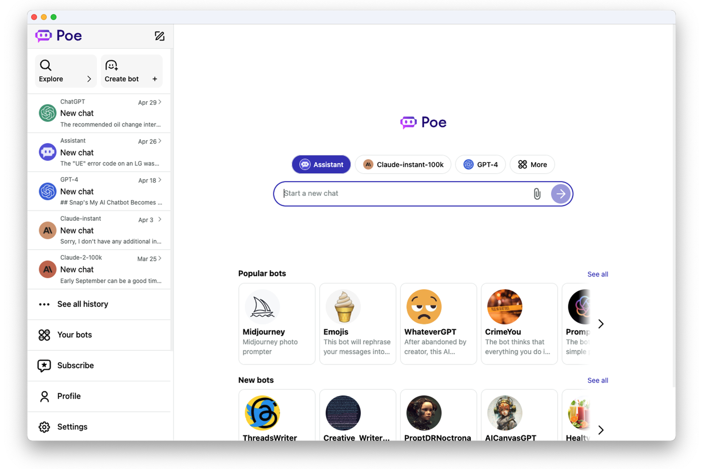 A screenshot of Poe’s Mac app.