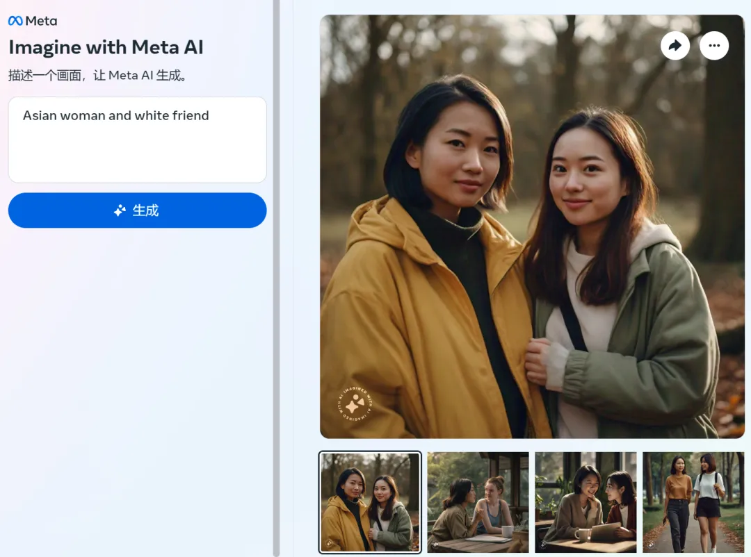 拒绝白人与亚洲人同框，Meta图像生成器的「歧视」，被人挖出来了-AI.x社区