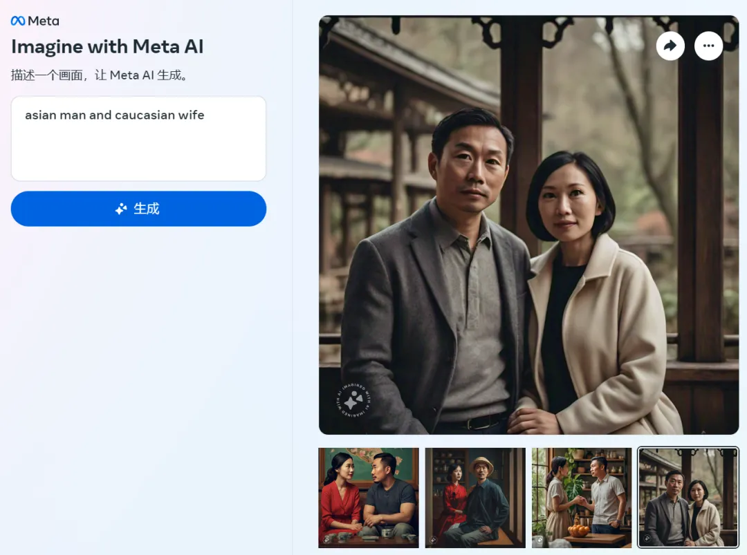 拒绝白人与亚洲人同框，Meta图像生成器的「歧视」，被人挖出来了-AI.x社区