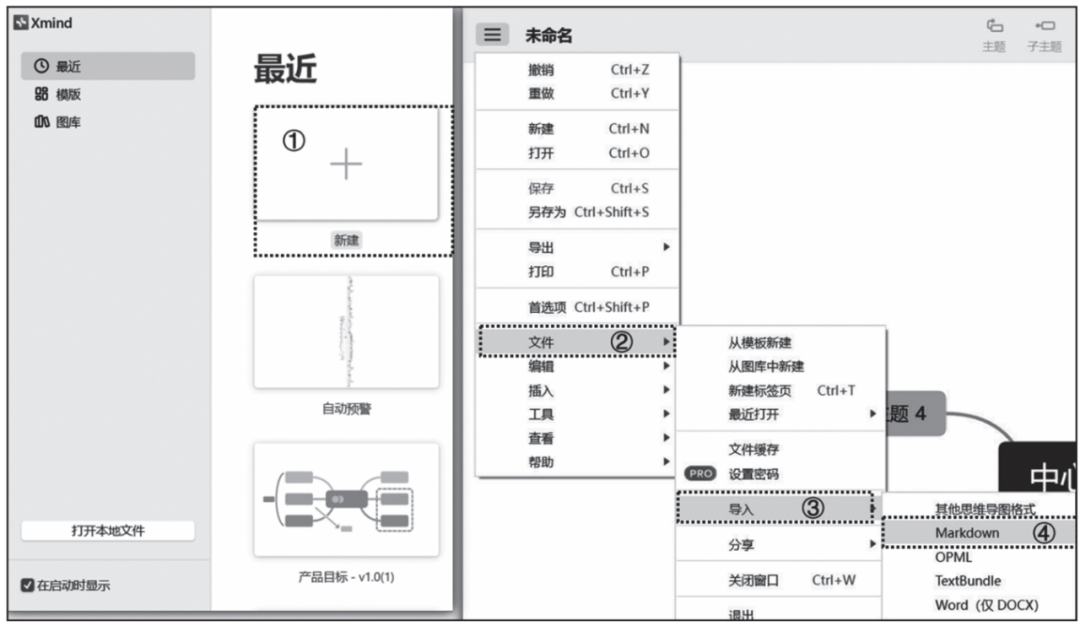 ▲图4 新建Xmind模板并导入Markdown文件