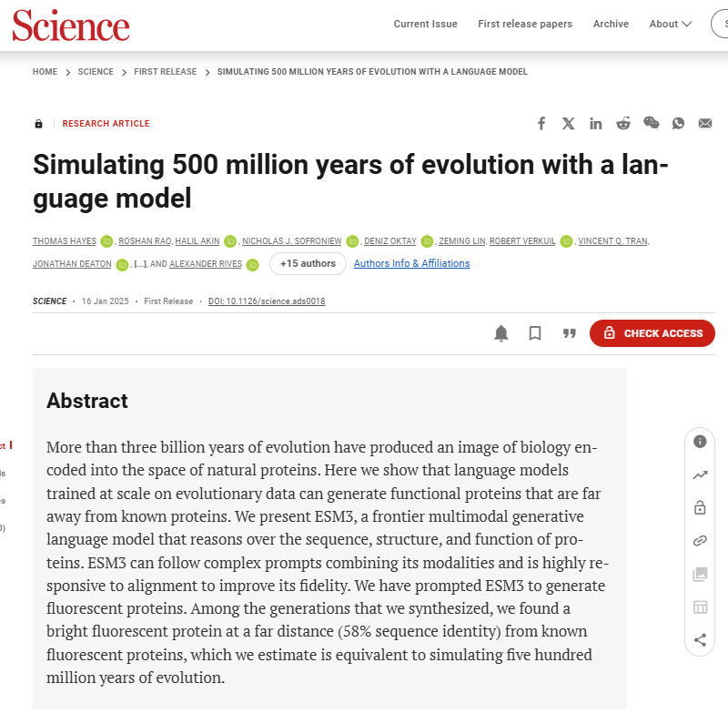 《Science》：用大语言模型模拟5亿年生命进化-AI.x社区